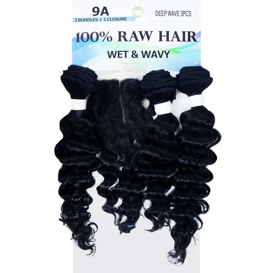 Raw Hair - Unprocessed Human Hair Wet Wavy 3Pcs Deep Wave 14 Inch To 18 Inch Natural Color